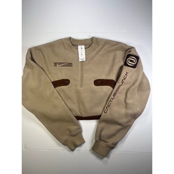 Nike x Travis Scott Tops - Nike Cactus Jack Sweatshirt Women Medium Tan Brown Travis Scott Fleece Cropped